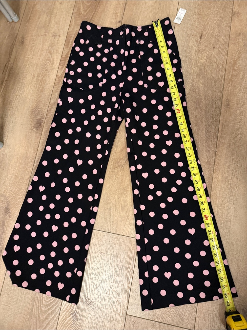 NEW Anthropologie Black pants with Pink Polka Dot & Heart Print - Picture 13 of 15